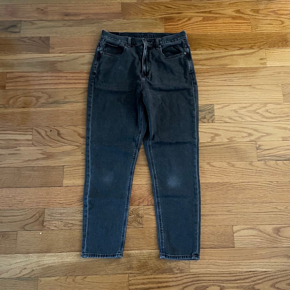 American Eagle Mom Jeans Womens 6 Faded Black High Rise Stretch Tapered Denim